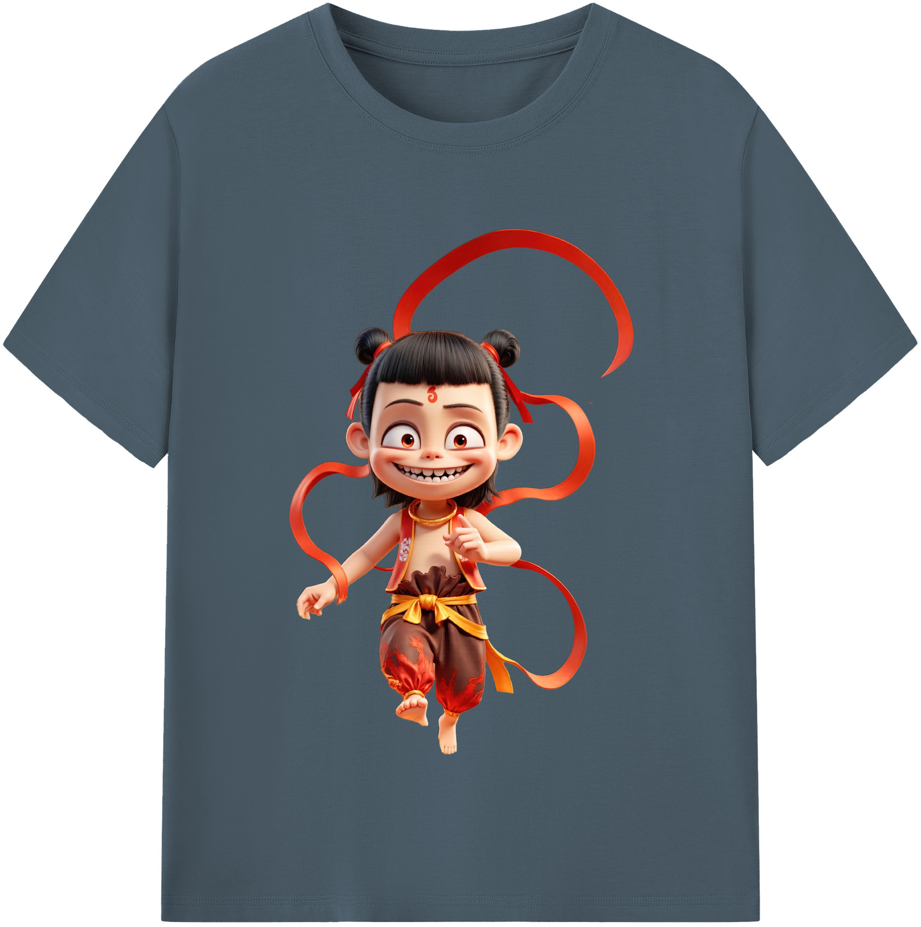 （画像用） Ne Zha 2 ナタ 魔童の大暴れ 綿100％半袖Tシャツ（フロントプリント）